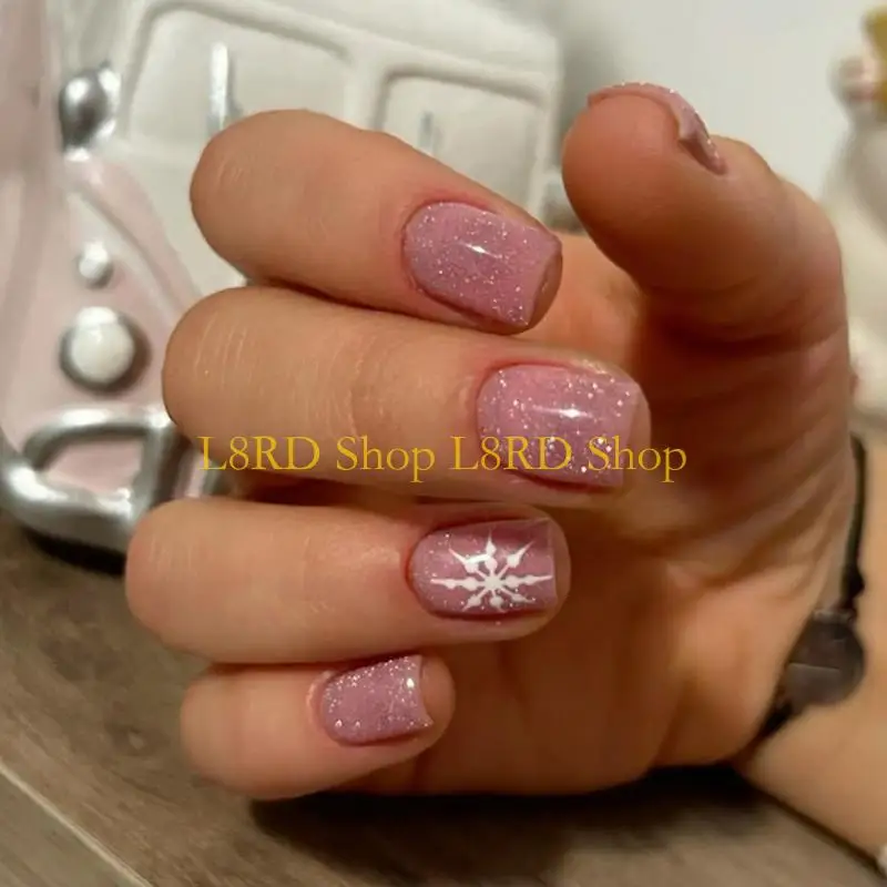 L8RD Pack of 24 Snowflake Pink Christmas Press on ABS False Winter Design for Holiday Parties Special Occasion