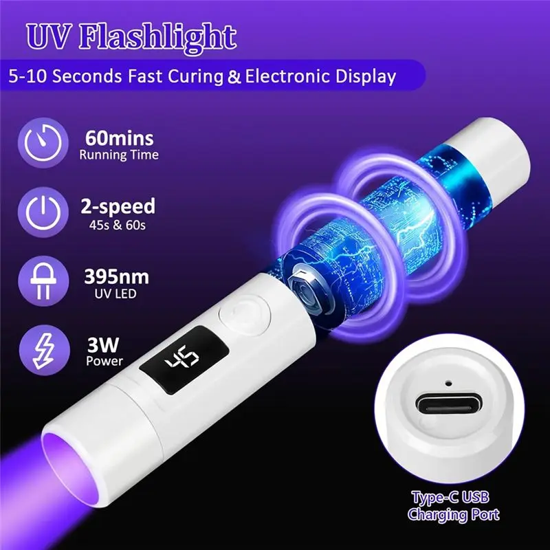 UV Light For Resin With Sided UV Flashlight 3-Speed Timer Digital Display 36W Fast Curing Lamp For Crafts