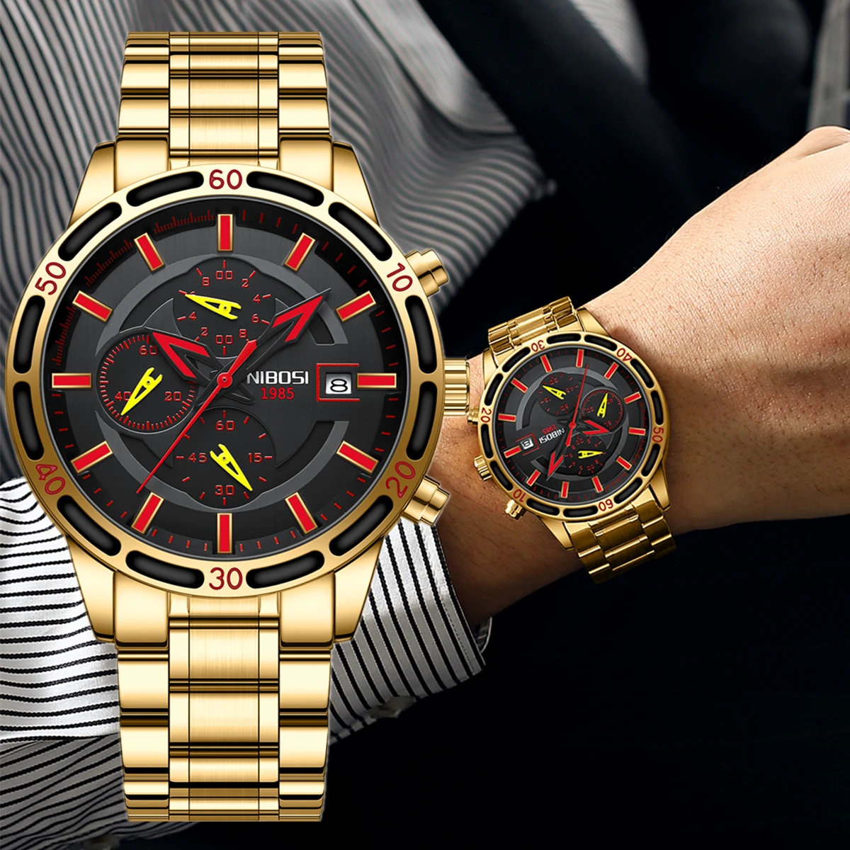 

Часы наручные NIBOSI Мужские кварцевые, Брендовые спортивные Роскошные водонепроницаемые в стиле милитари, из нержавеющей стали