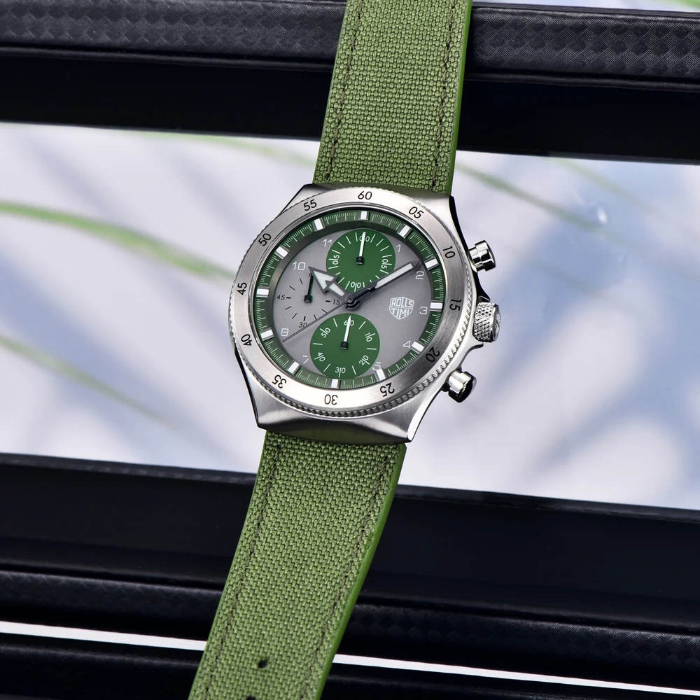 2026 Men's Watches RollsTimi New Fashion Nylon Quartz Watch Men Sports Chronograph Japan Movt AR Sapphire Glass Wristwatch Men