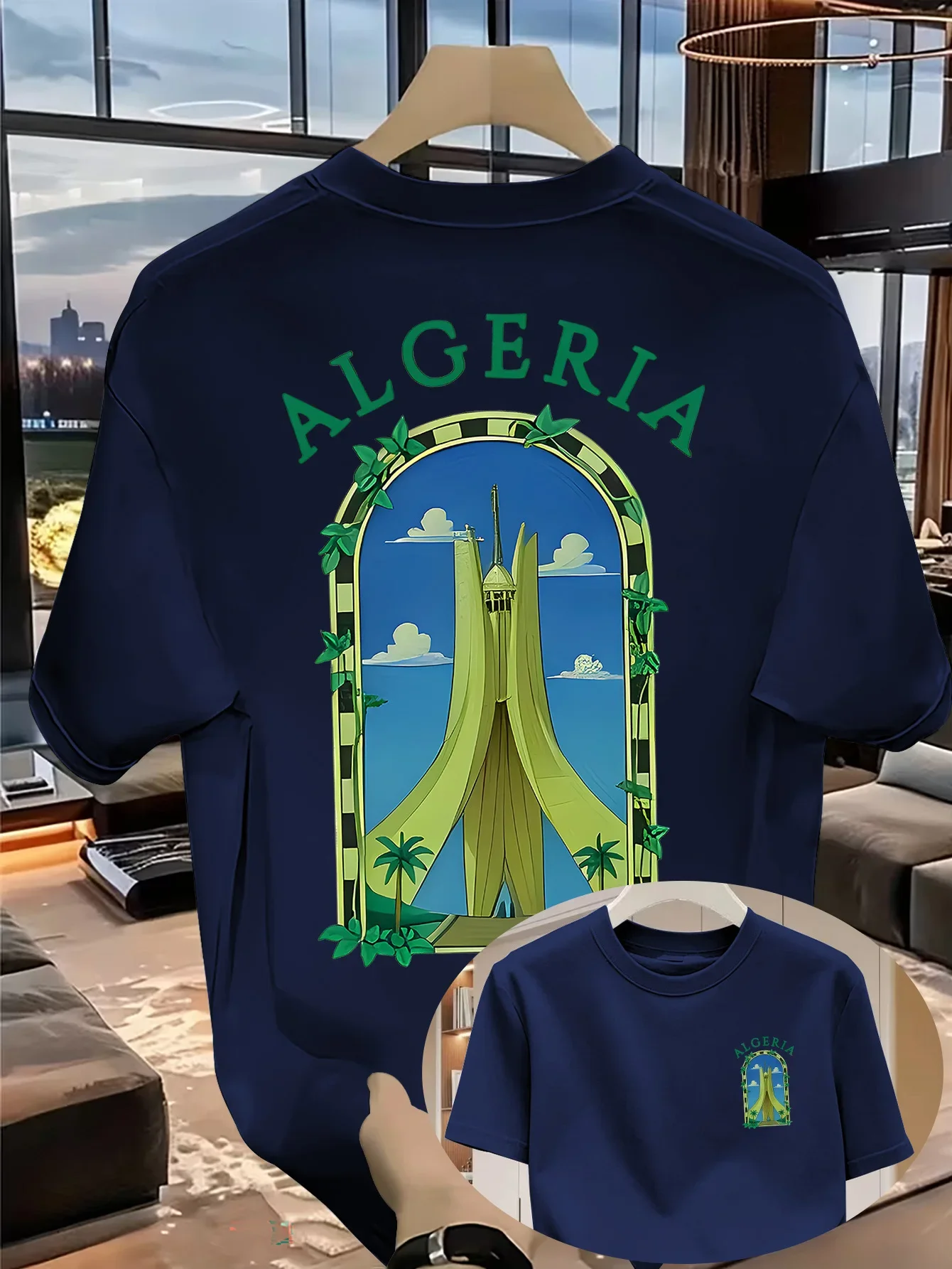 Unisex 100% Cotton Algerian Commemorative T-shirt Vintage Martyrs' Monument North Africa Travel Pattern Summer Vacation Top