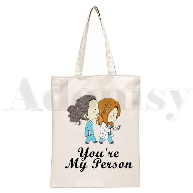 Greys Anatomy You\'re My Person Ullzang Hip Hop Hipster Cartoon Print Shopping Bags Girls Fashion Casual Pacakge Hand Bag