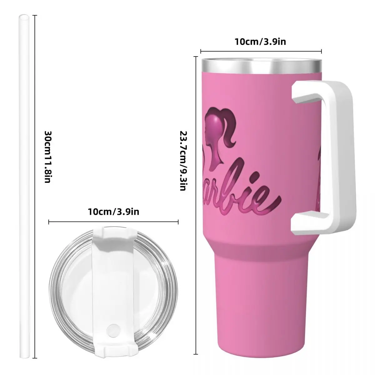 MINISO Barbie Logo Print Stainless Steel Tumbler Driving Thermal Cups With Straws and Lid Large Mugs Cup Hot Drinks Water Bottle