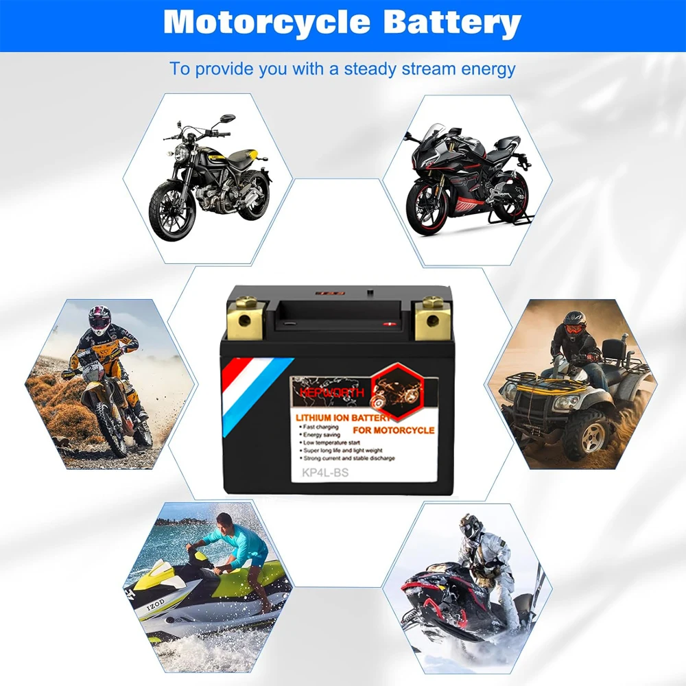 12V 4Ah 6Ah 8Ah Motorcycle Battery Built-in BMS LiFePO4 Lithium Powersport Replacement Battery for ATV UTV Scooter Jet Ski