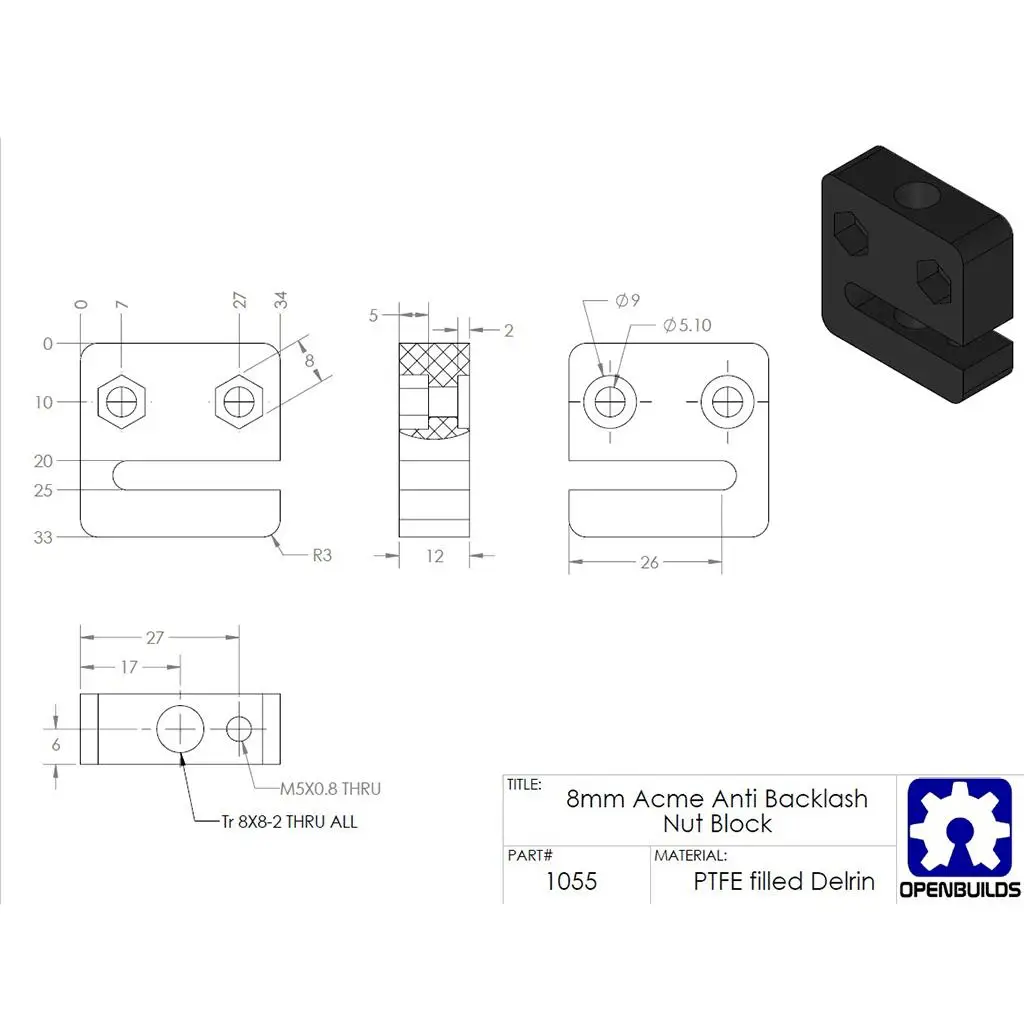 

T8 Screw Nut Seat Plastic Engineering Nut Block for 3d Printer Filament