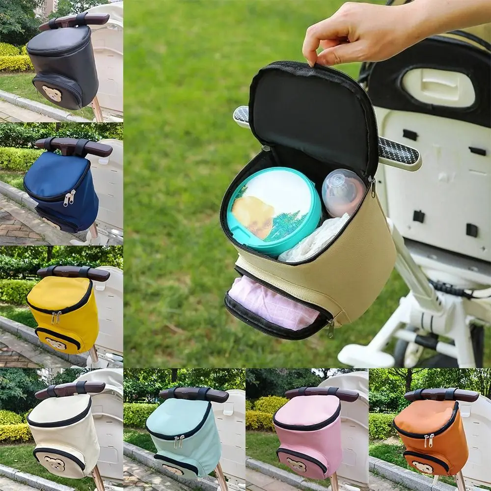 

Cute Waterproof Baby Stroller Hanging Bag PU Leather Cartoon Bear Umbrella Cart Bags Large Capacity Mommy Storage Bag
