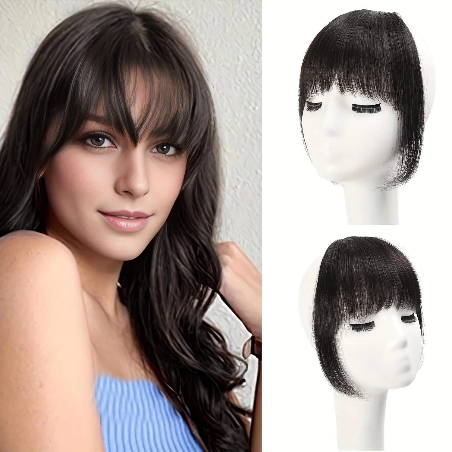 Bangs Hair Clip in Bangs Real Human Hair Extensions Wispy Bangs Fringe with Temples Hairpieces Air Bangs for Women Human Hair