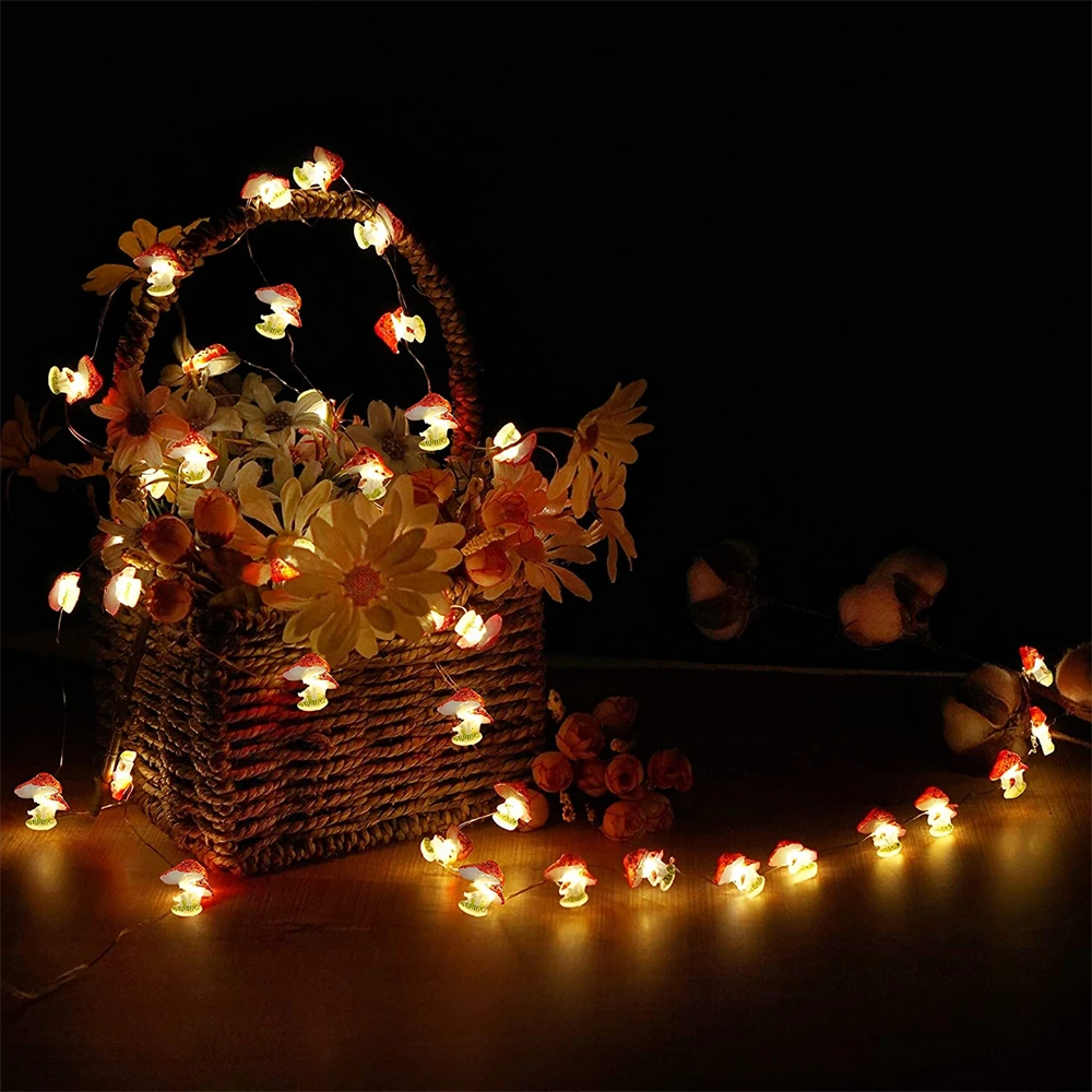 30leds 20leds Cute Copper Wire Mushroom Light String DIY LED Mushroom Fairy Garland Lights for Xmas New Year Room Patio Decor