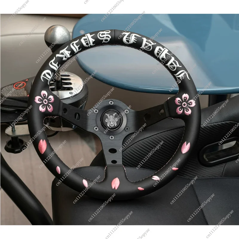 JDM Style Modified Racing Steering Wheel, 320mm Sakura Ghost Head Design, Microfiber Leather