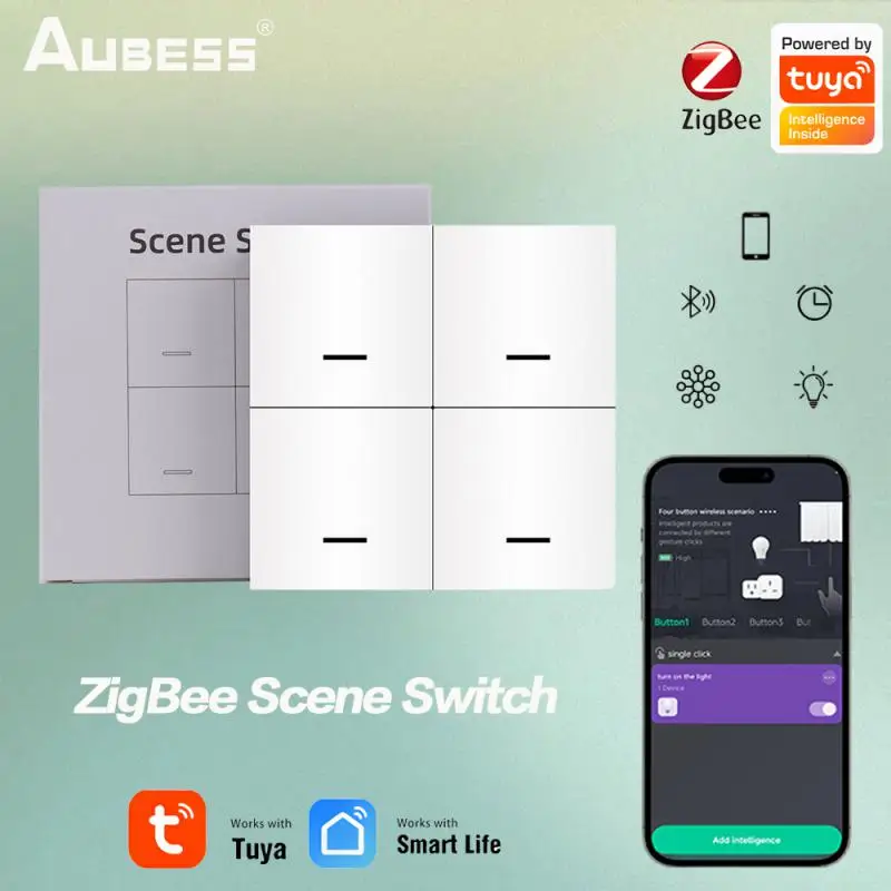 

Tuya Smart ZigBee Scene Switch 4 Gang 12 Scene Switch Push Button Smart Life Controller APP Smart Home Works With ZigBee Gateway