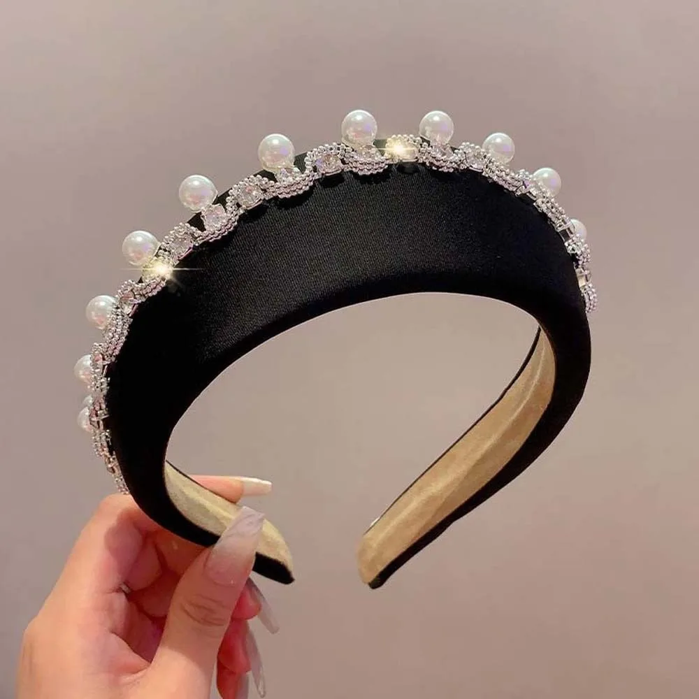 Headwear Irregular Wide Hairband Rhinestone Gorgeous Pearls Sponge Headband Sparkling Waterproof Rhinestone Korean Hair Hoop