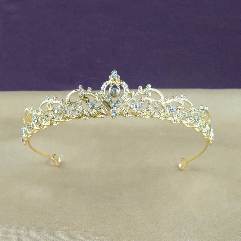 Couvre-chef de mariée couleur or pour femmes, couronne de mariage pleine de tempérament classique, diadèmes éblouissants pour anniversaire de fille