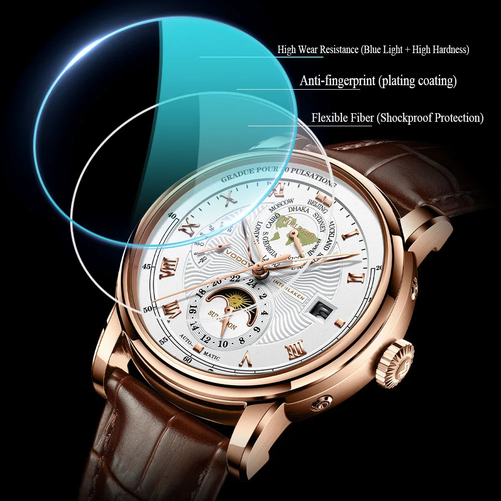 Men's Business Mechanical Watch with World Map Dial and Automatic Mechanical Movement