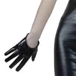 13cm Patent Leather Ultrashort Gloves Emulation Leather Bright Leather Wild Ultra-Fashion Bright Black Female WPU86