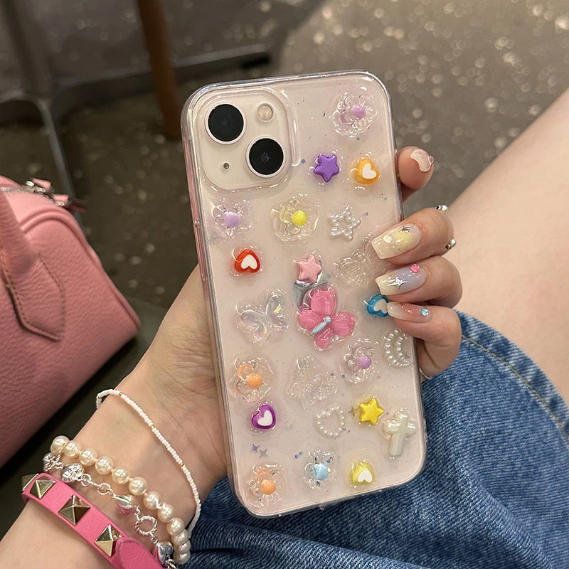 جراب ثلاثي الأبعاد بريق الفراشة لهواتف آيفون ، كوريا اليابانية ، 14 ، 13 ، 11 ، 12 برو ماكس ، بلس ، لون لطيف ، غطاء زهرة ناعم ، غلاف إيبوكسي شفاف ، فتاة ، اليابان ، كوريا #5