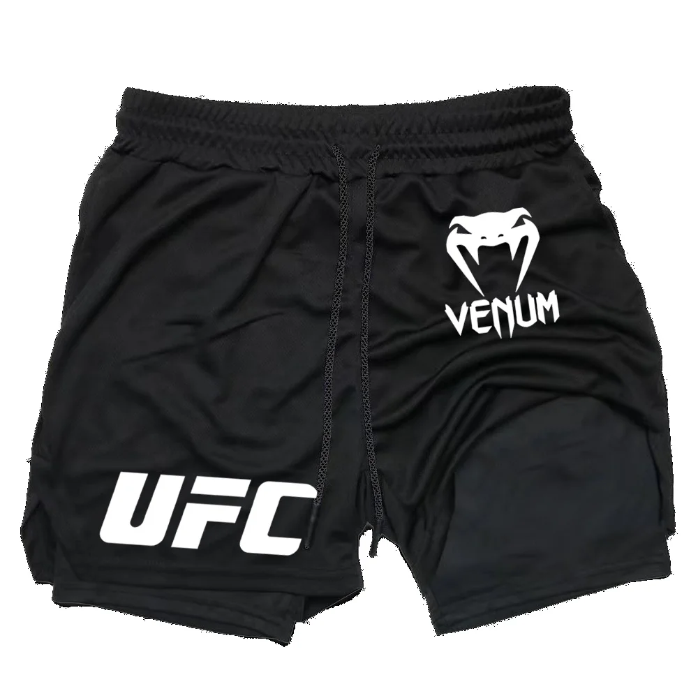 

2025 Summer Men's UFC Printed Quick Drying Outdoor Running Double Layer Shorts Sports Shorts Breathable Tennis Training Shorts