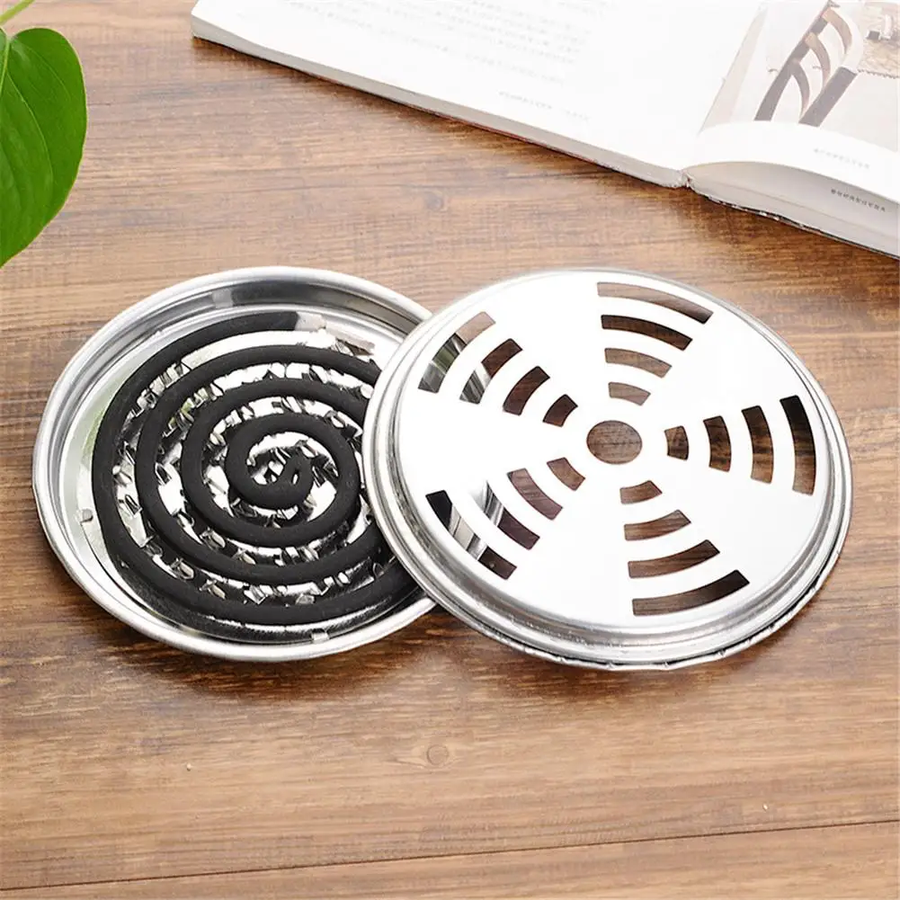 Soporte de Metal para espiral de Mosquito, caja de soporte para espiral de Mosquito con tapa, soporte de Metal para sándalo, quemador de bobina de incienso