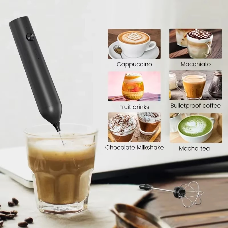 Electric Milk Coffee Mixer, 3-Speed Rechargeable Milk Frother, Egg Beater, Dual Stick Handheld Kitchen Tool, Cream Frother