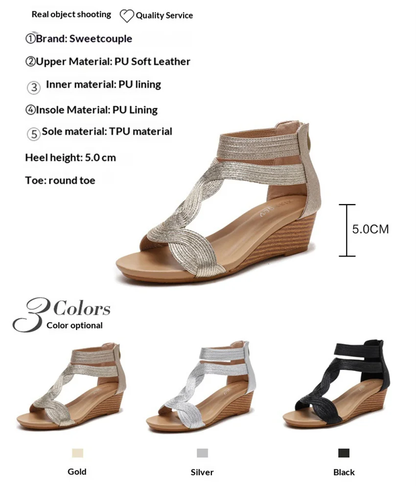 Womens Wedge Sandals Summer Open Toe High Heel Platform Shoes Plus Size Thick Sole Casual Beach Boho Roman Gladiator Sandalias