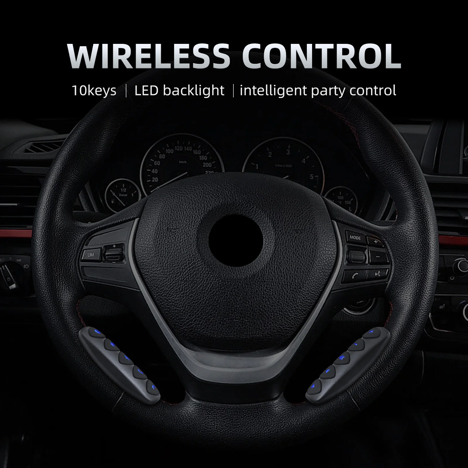 A Remote Control Button 10 Keys Wireless Car Steering Wheel Control Button for Car Radio DVD GPS Multimedia Navigation Head Unit