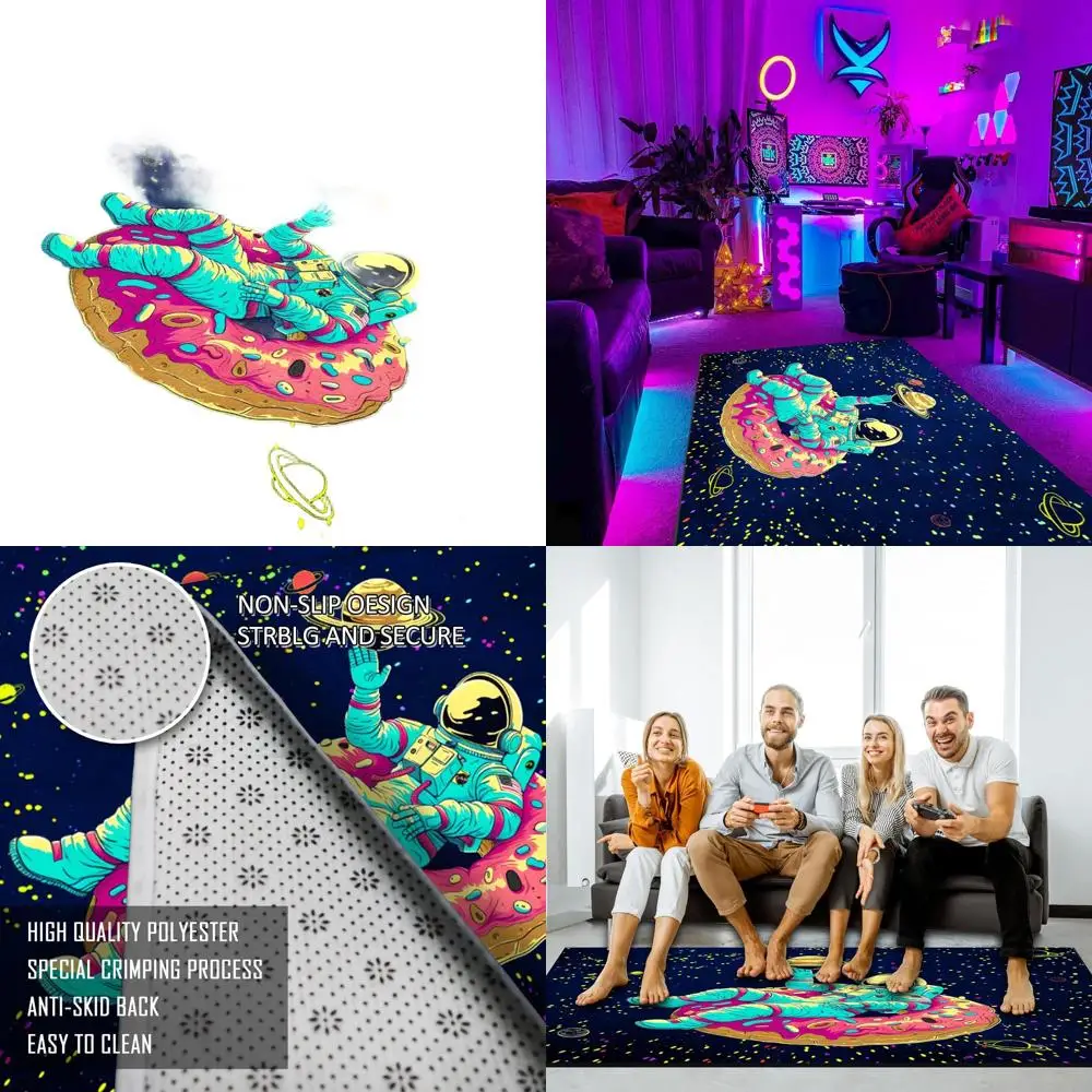 

Large UV Reactive Space-Themed Area Rug, Glows in the Dark, Non-Slip, 70x47x0.39 for Home Decor