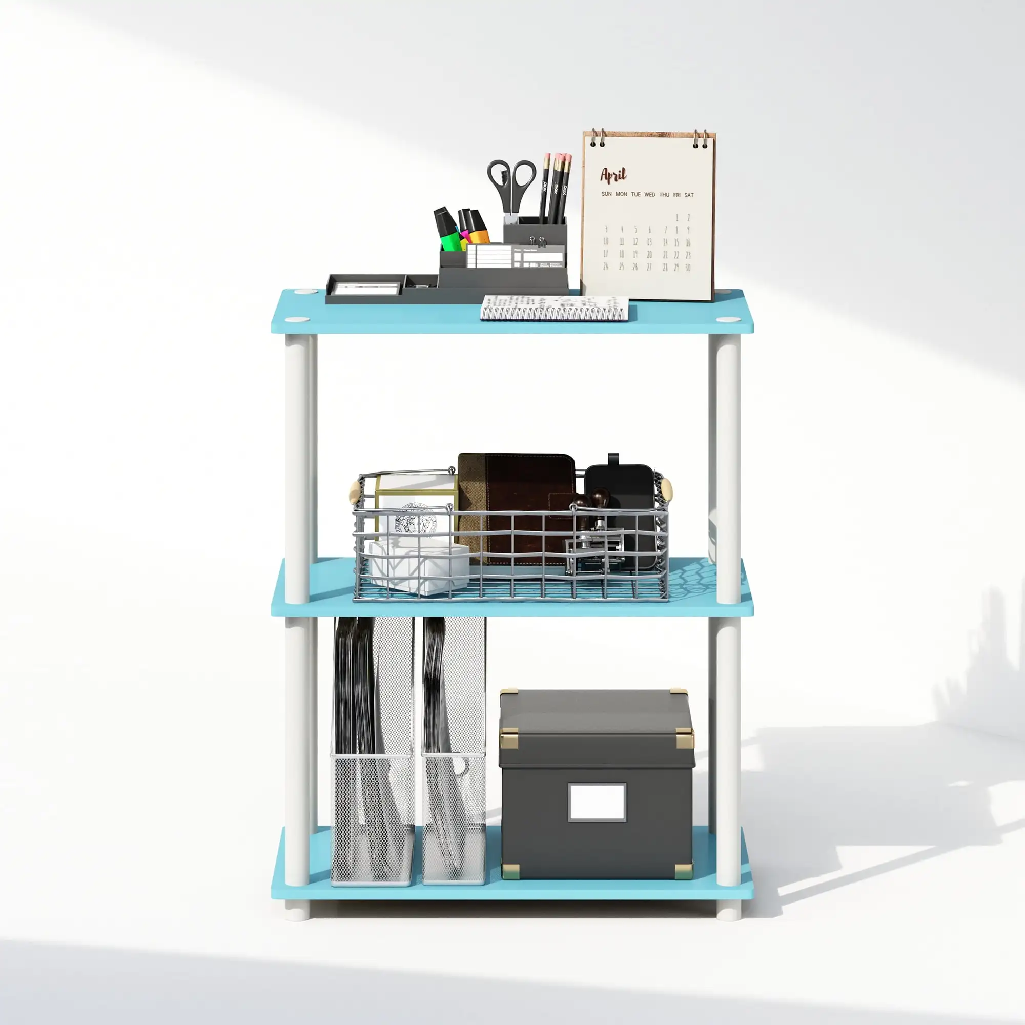 

Adult Living Room 3-Tiers Composite Wood holds up to 45 lb Capacity, Light Blue & White