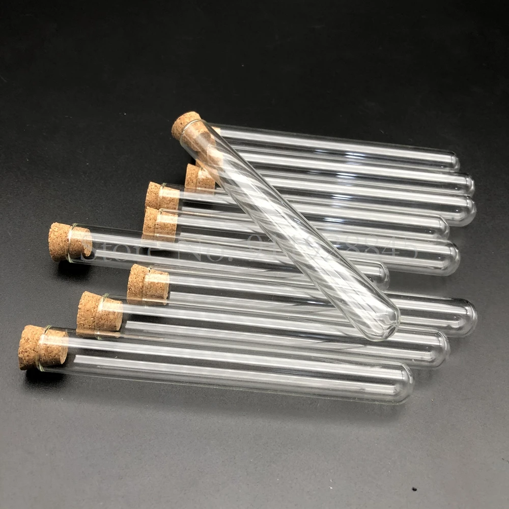 20pcs/lot DIA 12mm 13mm 15mm 18mm Clear Lab Glass Test Tube with Cork Stoppers Round Bottom Tube Container Laboratory Supplies