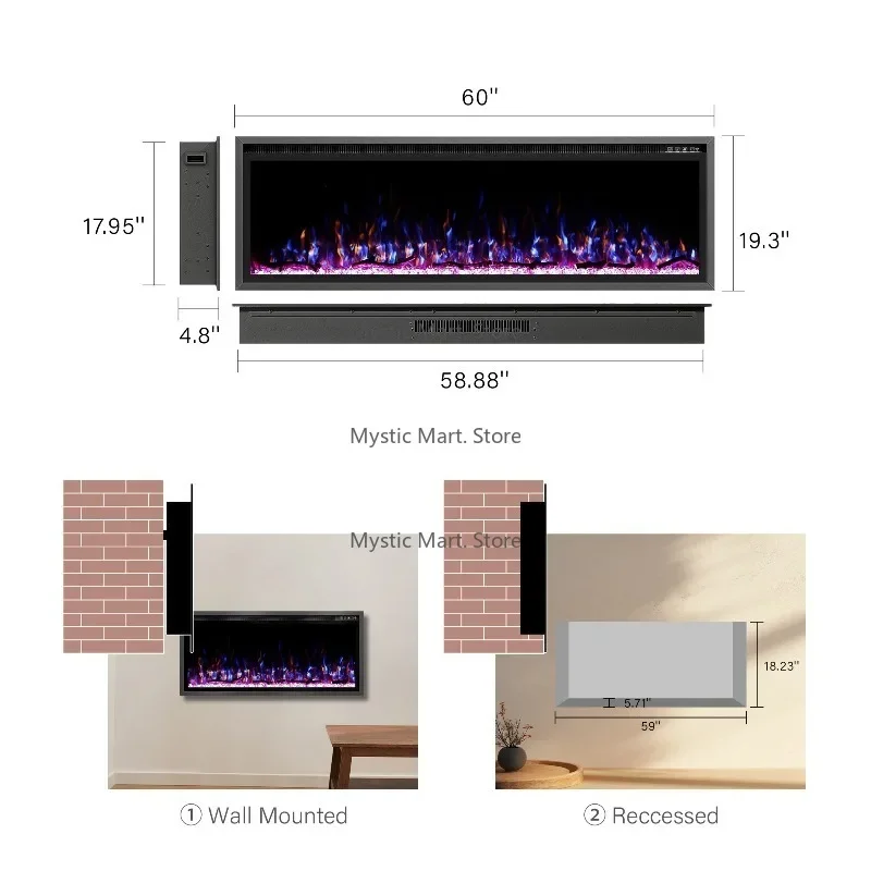 Remote Control Dual-Language (French/English) Electric Fireplace - Durable Metal Frame Finish