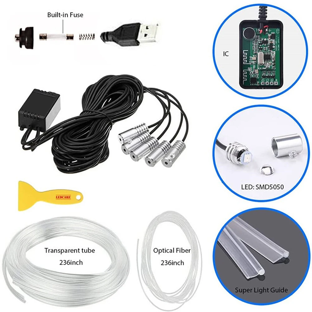 

Car Atmosphere Lights 0.29A 12V Optical Fiber USB Cable 5 IN 1 Car Atmosphere Light RGB LED Interior Lighting Auto Accessories