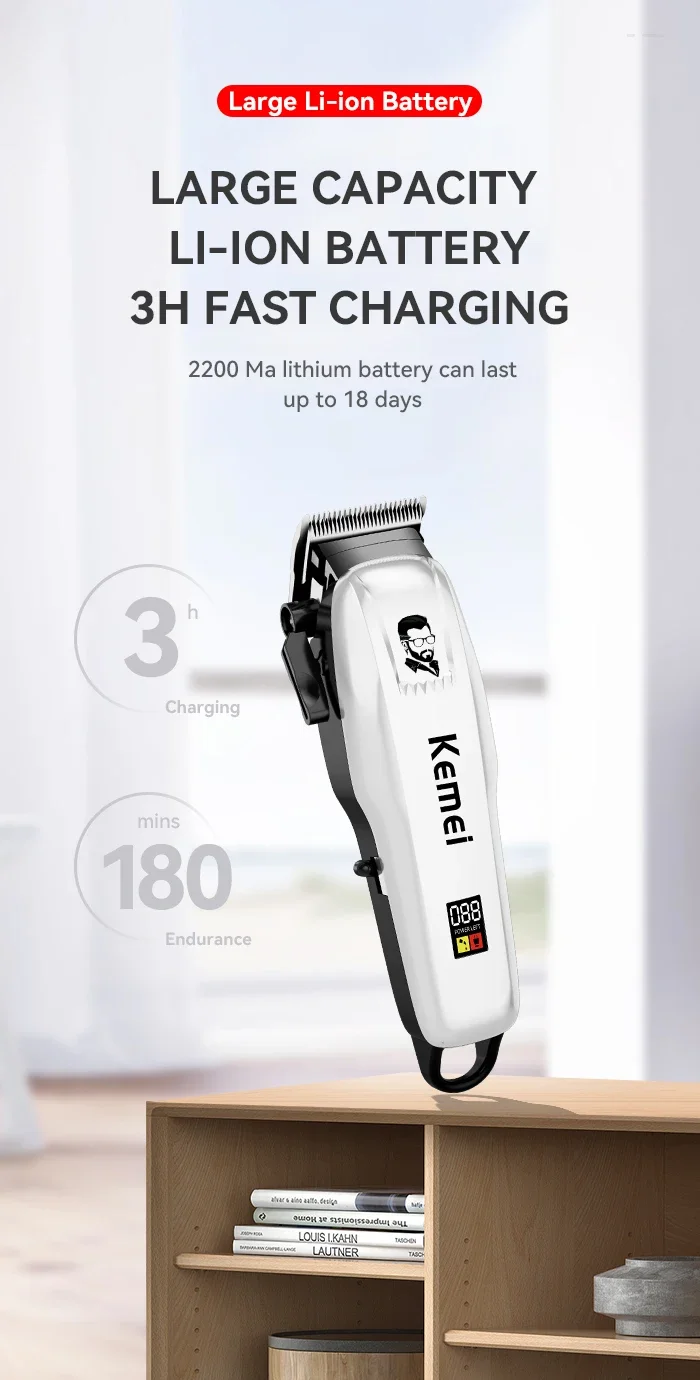 Kemei KM-PG809A KM-PG232 LCD USB Lade Haarschneidemaschine Einstellbare Professionelle Schneidemaschine KM-3382 Rasierer Trimmer für Männer – Detail 9