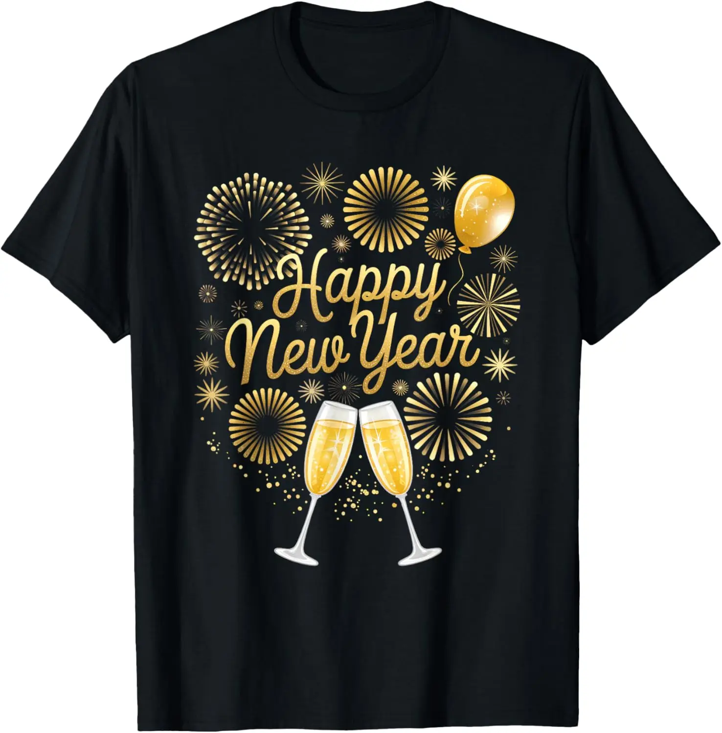 Happy New Year Champagne Toast Graphic T-Shirt Men's Cotton Tee