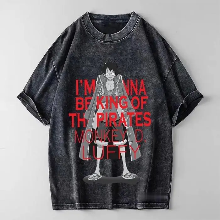 One Piece Oversized Vintage Wash T-Shirt für Herren und Damen – Streetwear Sommer 2026 Baumwoll-Grafik-T-Shirt – Lässige Oberteile Hip Hop Harajuku Unisex