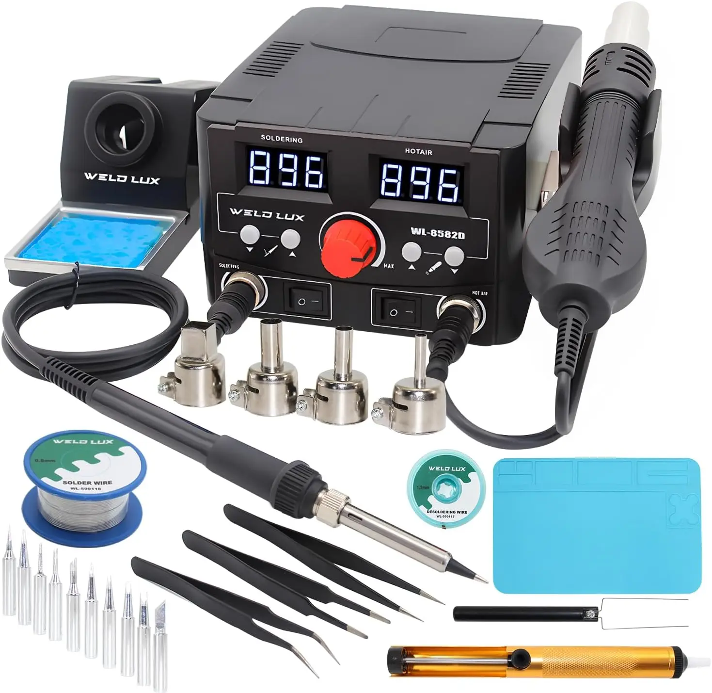 

820W Digital Soldering Station Kit, 2 in 1 Hot Air Rework Station with Dual Displays and Sleep Function for Electronics Repair