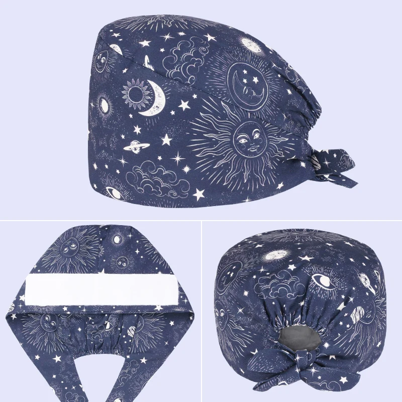 Solar System Printed Medical Scrub Hats Hospital Nursing Caps Premium Cotton Dentist Working Headgear Cartoon Pediatric Hat M976