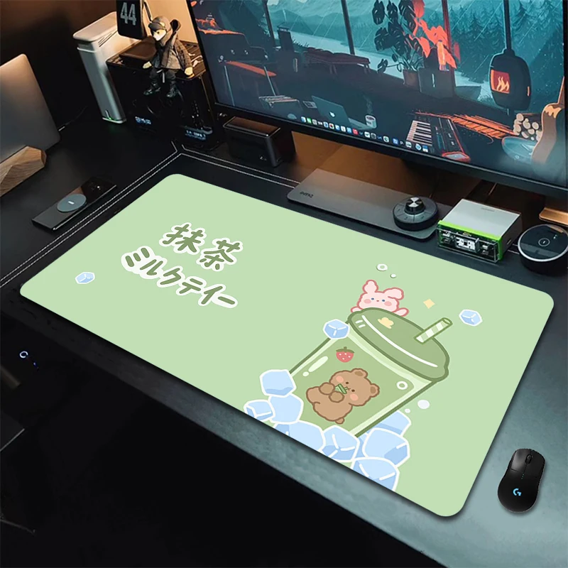 Tapis de souris Matcha en caoutchouc avec bord de verrouillage, impression HD, tapis de clavier d'ordinateur, grands polymères, art du jeu, mignon