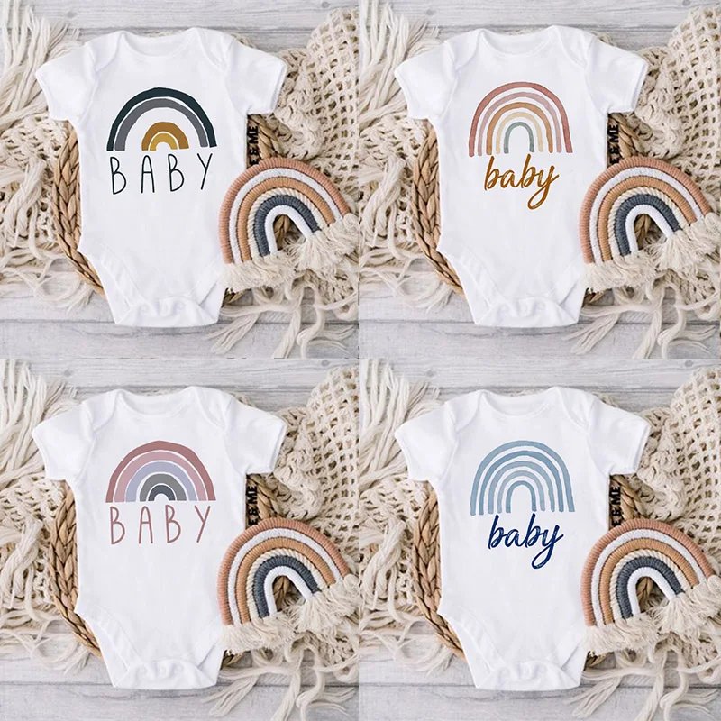 Rainbow Baby Print Newborn Clothes Baby Summer Rompers Infant Body Short Sleeve Baby Toddler Jumpsuit Baby Boy Girl Shower Gifts