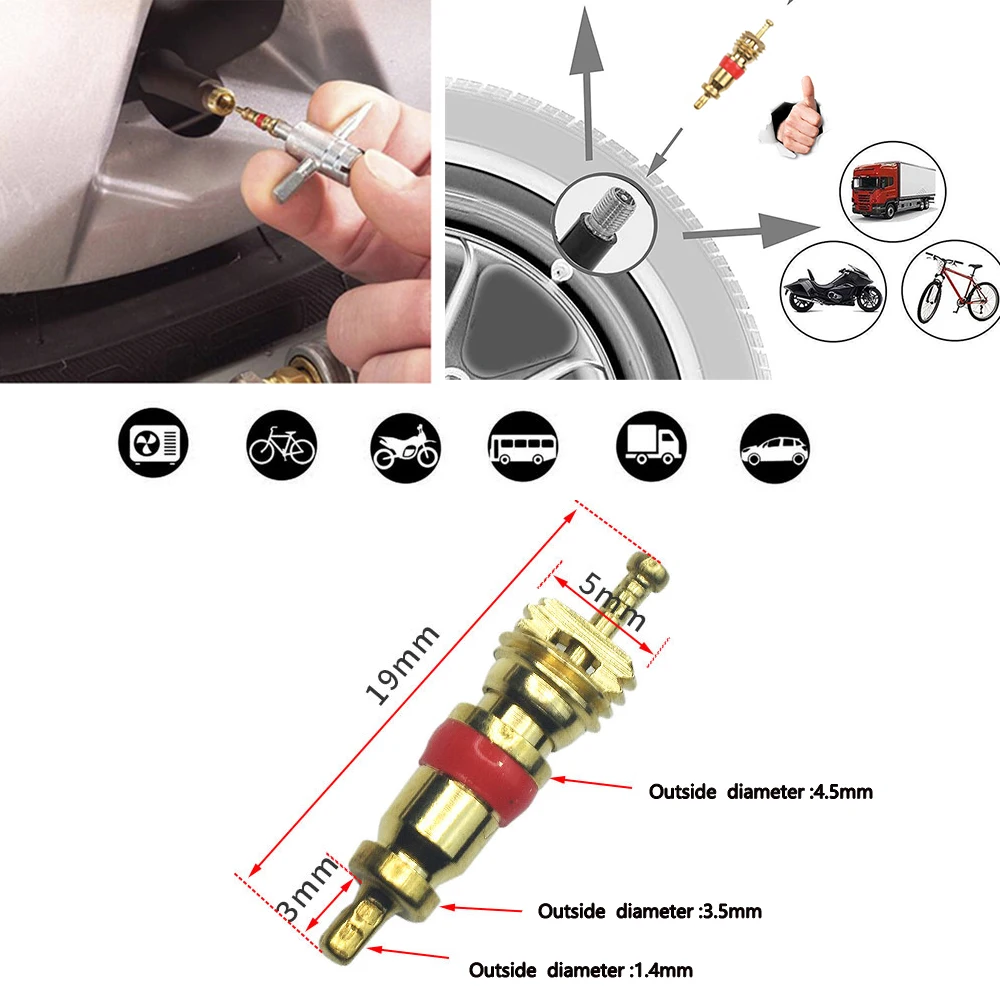 1/10/100/200Pcs Car Bike Motorcycle Cobre Válvula Núcleo com 4-em-1 Tire Tire Tire Valve Stem Removal Tool Tire Cleaning Repair Tool