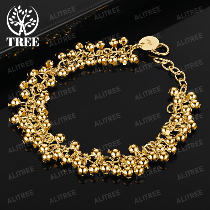 ALITREE 18K złoto gładkie bransoletki z łańcuszkiem z wieloma koralikami dla kobiety urodziny ślub zaręczyny Fashion Party urok Fine Jewelry