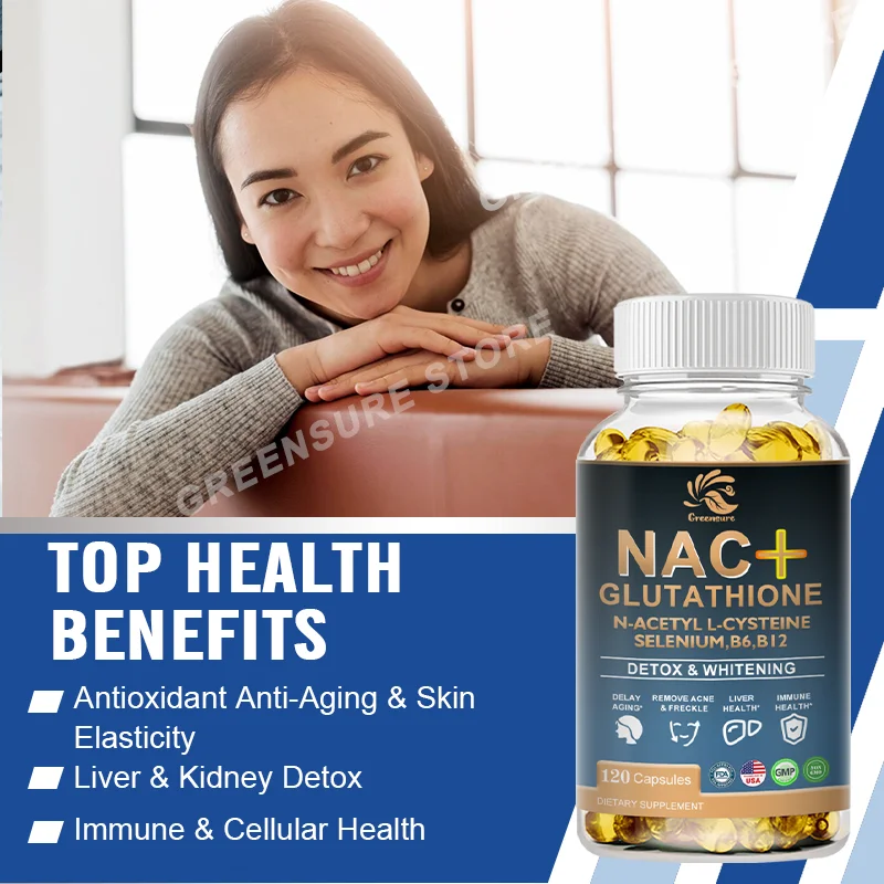 NAC Glutathione Capsules Skin Supplement Improved with Selenium, B6 & B12 - Non-GMO, Vegan - 60/120 Capsules