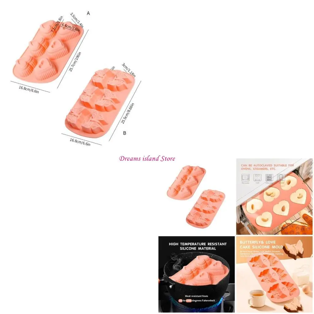 Molde silicona corazón/mariposa 6 cavas Herramienta decoración pasteles mousse fondant para hacer dulces,