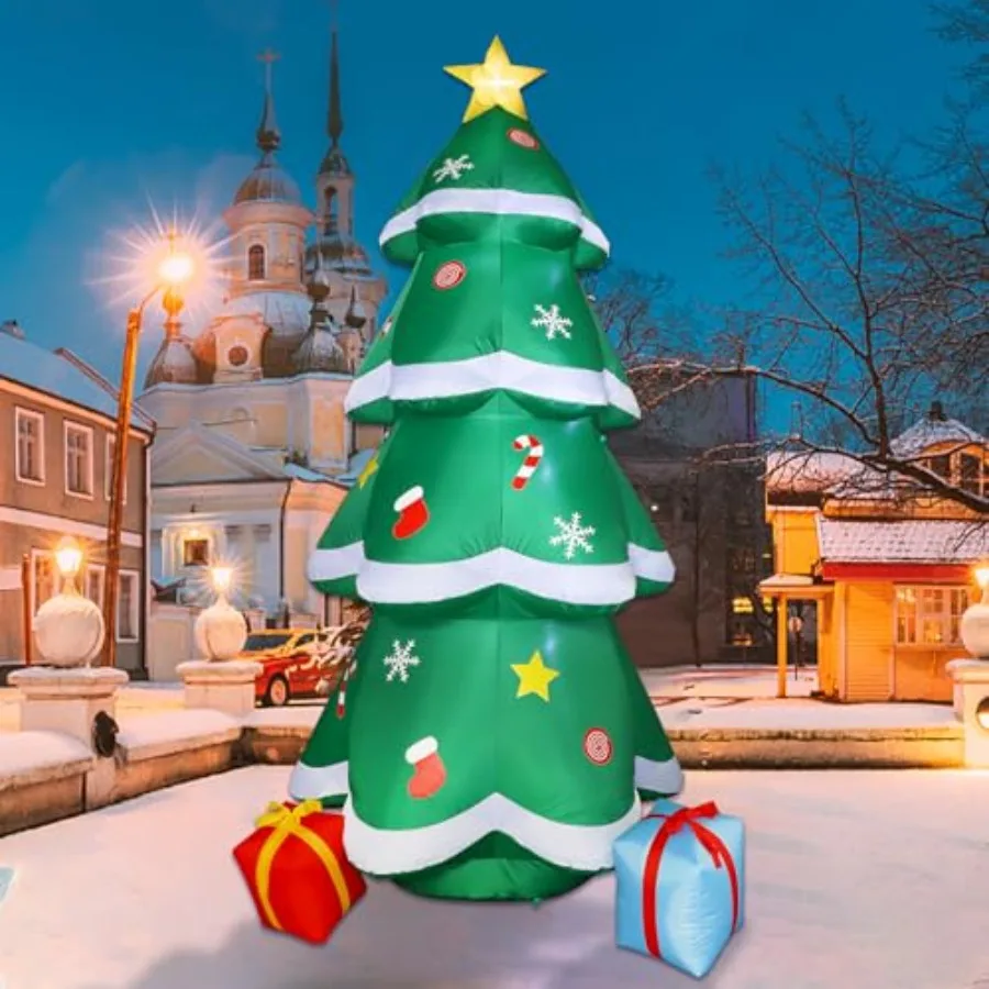 Outdoor Christmas Inflatable Tree, PVC Material, Green Color, 10ft Tall With Built-In LED Lights For Easy Setup And Weather Res