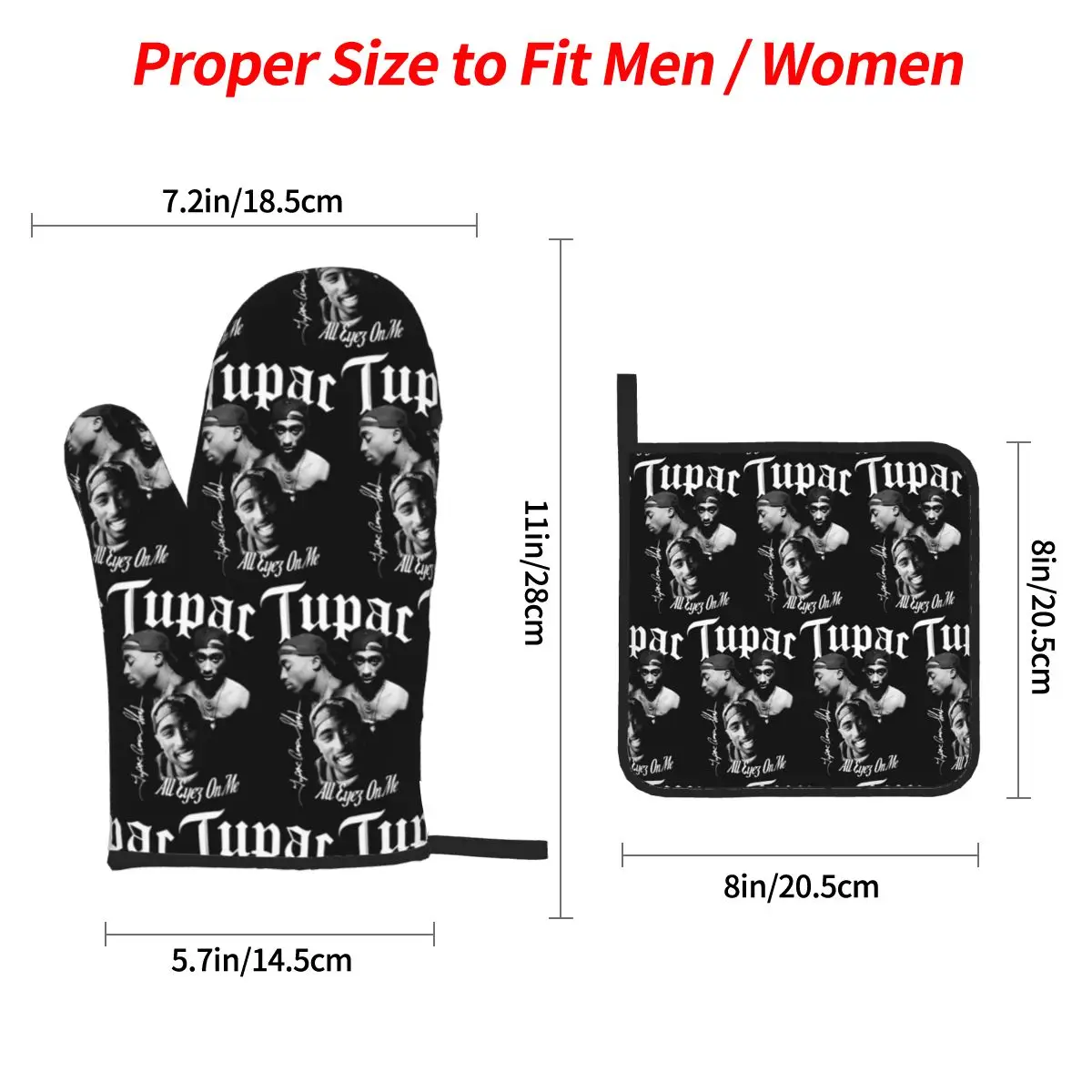 Rapper Tupac 2PAC Hip Hop Oven Mitts and Pot Holder Sets of 4 for Baking Kitchen Cooking BBQ Resistant Non-Slip Gloves