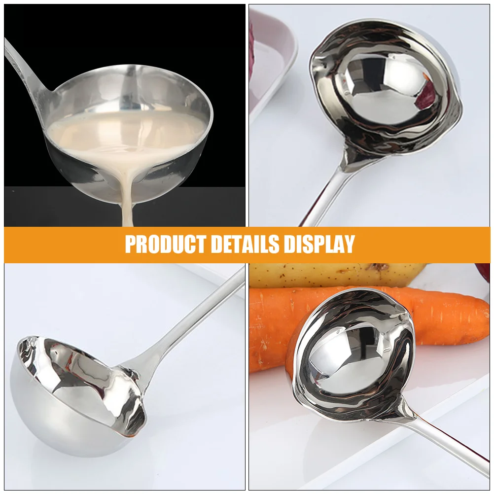 1 Piece Stainless Steel Ladle Spout Double Sided Soup Spoon Kitchen Barware Easy Pouring Right Left Handed Soup for Home