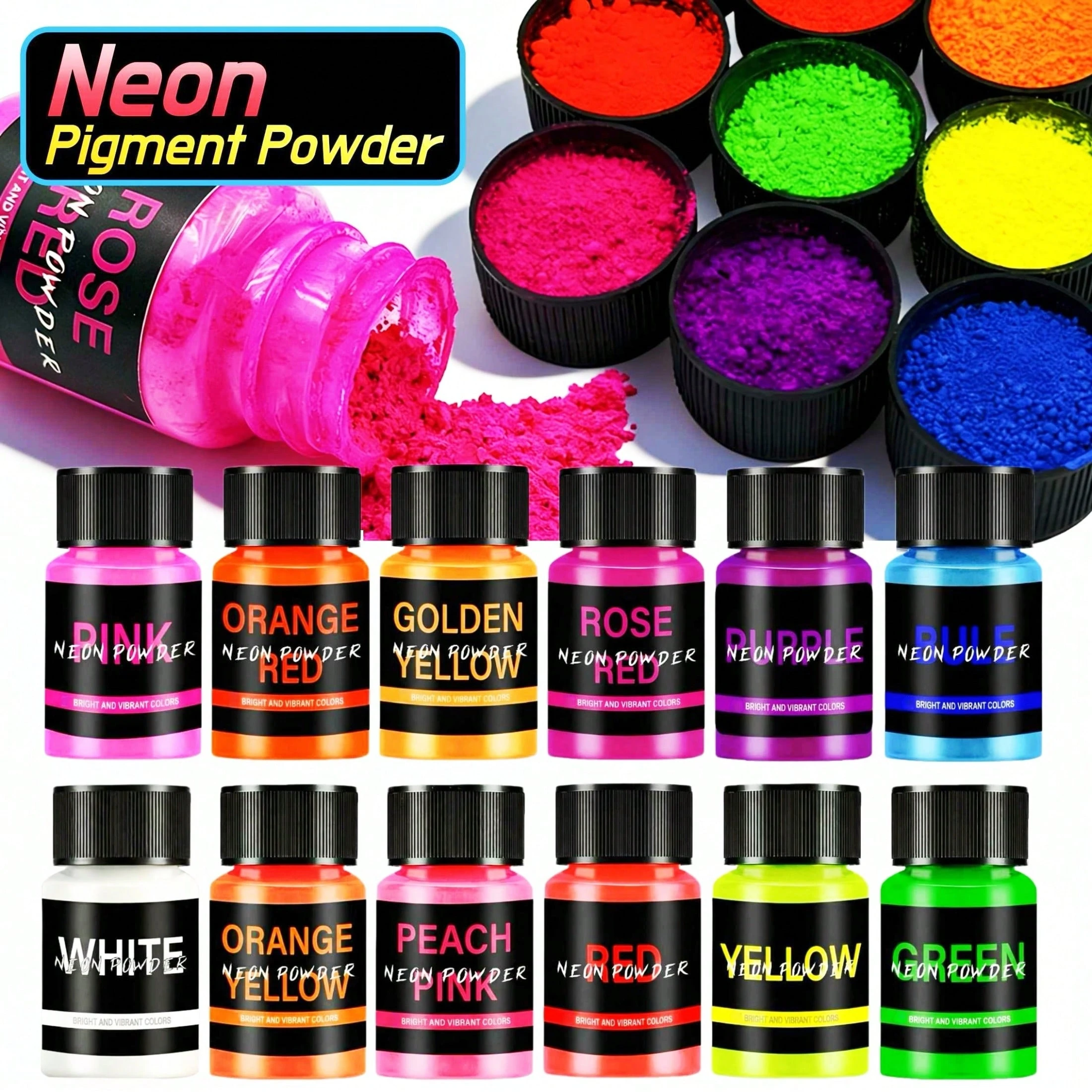 12 Colors Neon Powder - Fluorescent Mica Powder Suitable for Epoxy Resin, Soap Making & DIY Crafts -