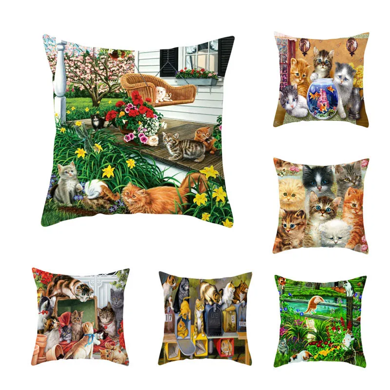 Cute cartoon cat pattern Double-sided Printed pillow cover Short plush Suitable living rooms bedrooms sofas throw cushion cover