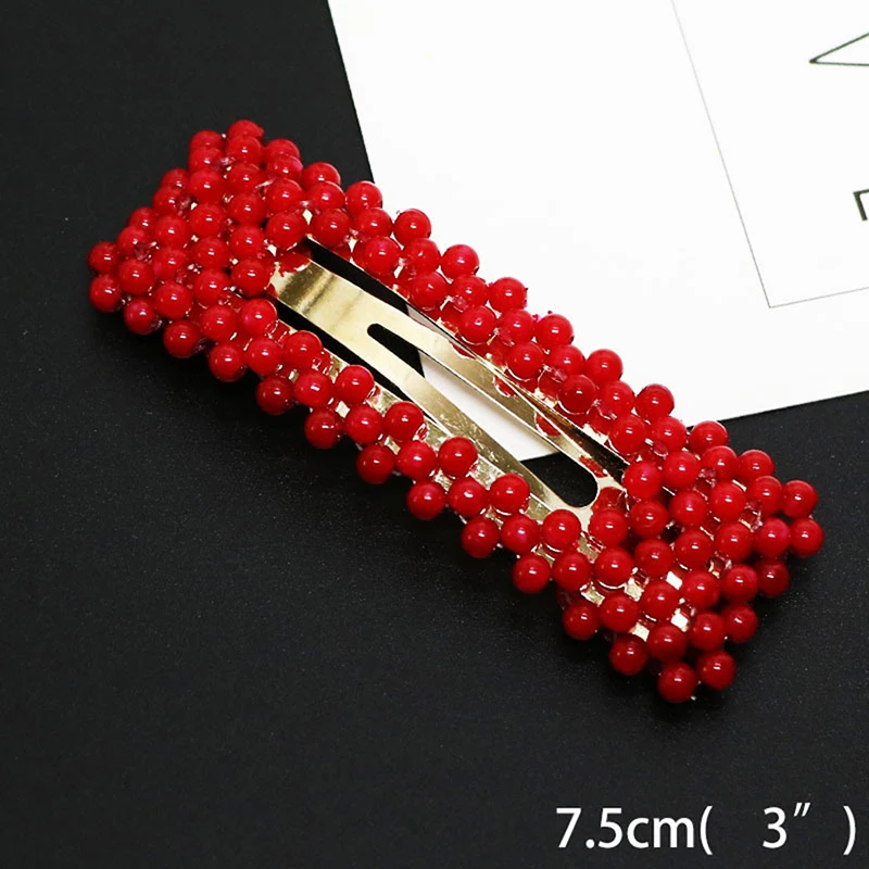 1Pc Fashion Red Pearl Hair Clip per le donne Design elegante Snap Barrette Stick Hairpin Hair Styling decorazione Clip in lega