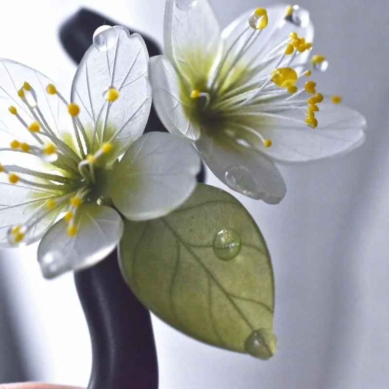 Elegant Pear Blossom Sandalwood Hairpin Vibrant Spring Gift Bionic Updo Contemporary Chinese Style Tassel Hair Stick for Women