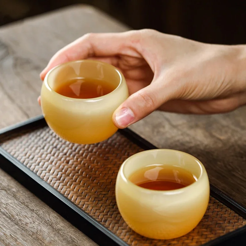 Yellow Dragon Jade Porcelain Teacup, Master Single Cup, Thickened Large Glass, Glass Tea Bowl, Kungfu Tea Set