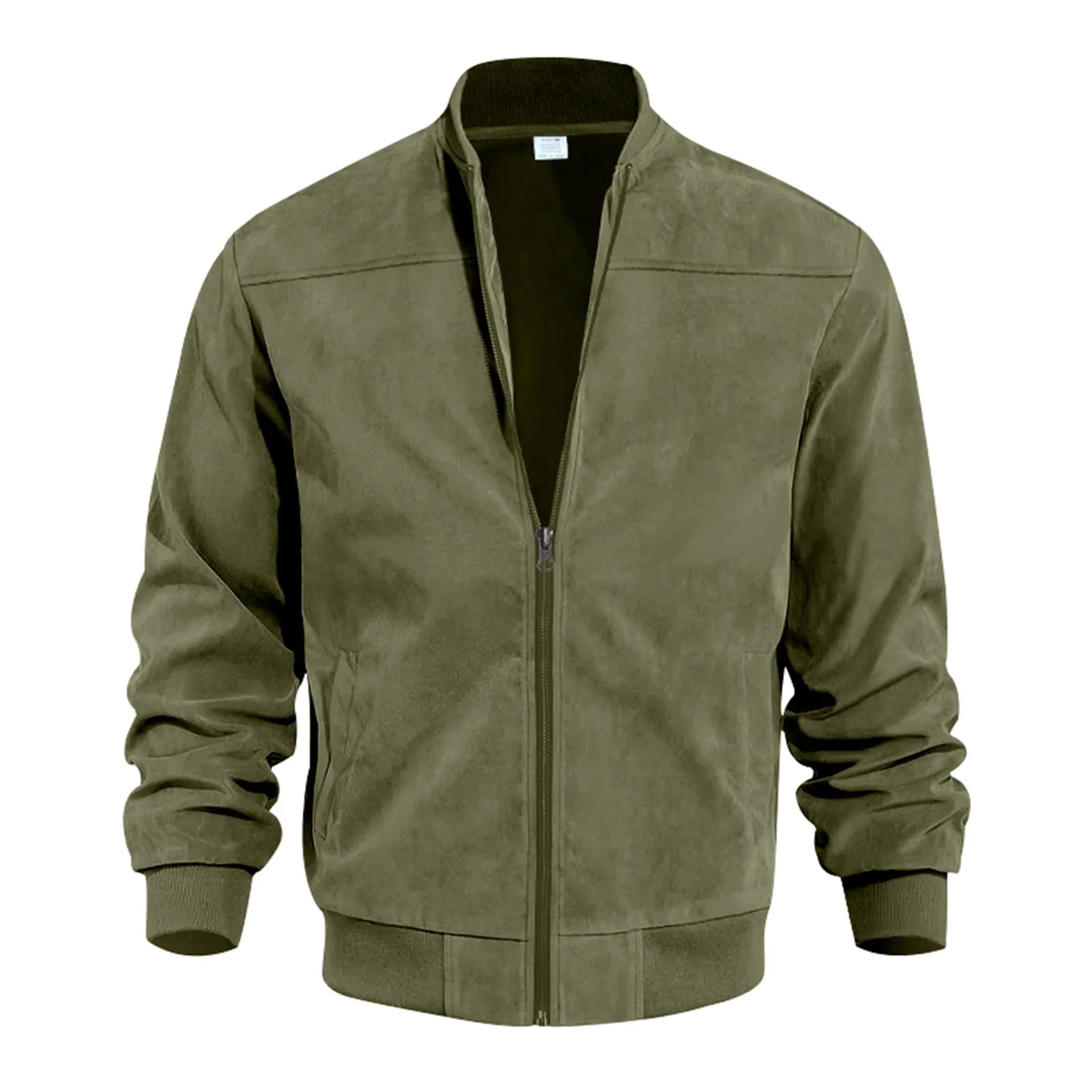 Men\'S Fashion Suede Solid Color Zipper Jacket Casual Vintage Long Sleeve Cardigan