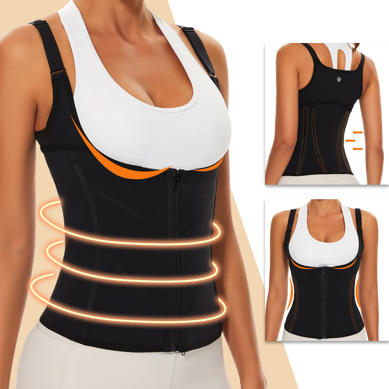 Lightbare Women Waist Trainer Vest Sauna Sweat Tank Top Adjustable Corset Shapewear for Workout Weight Loss Tummy Control